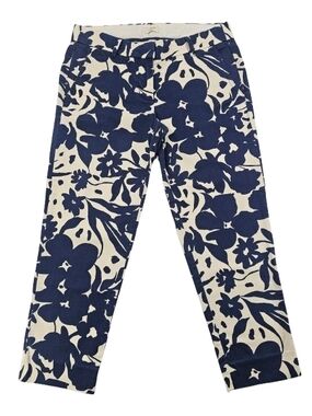 J Crew Floral Skimmer Women's 2P Cream Blue Flower Stretch Pants Pockets A4601